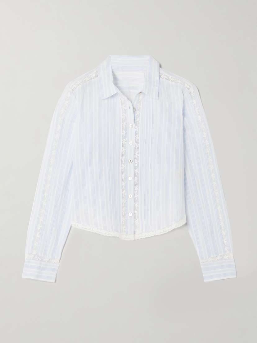 LoveShackFancy Rosaway Lace-trimmed Striped Organic Cotton-voile Shirt