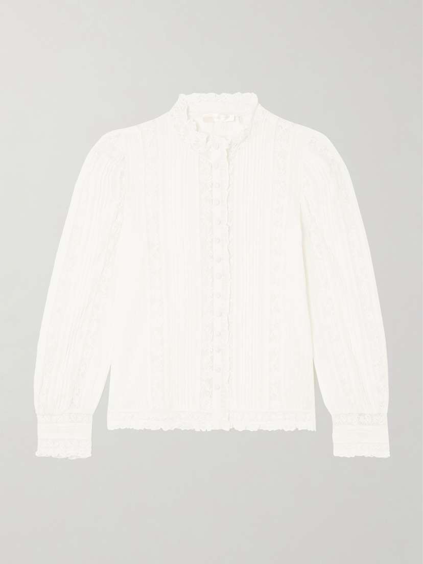 LoveShackFancy Jacque Lace-trimmed Pleated Cotton-blend Voile Shirt