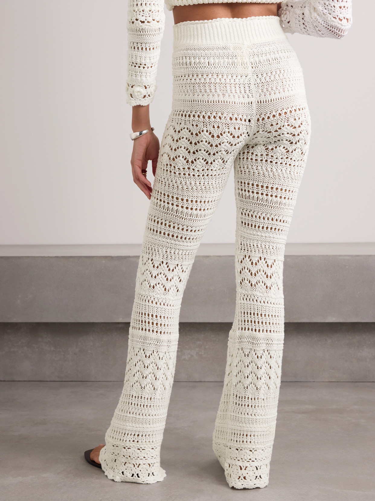 Loveshackfancy Fosta Crocheted Cotton Flared Pants In White