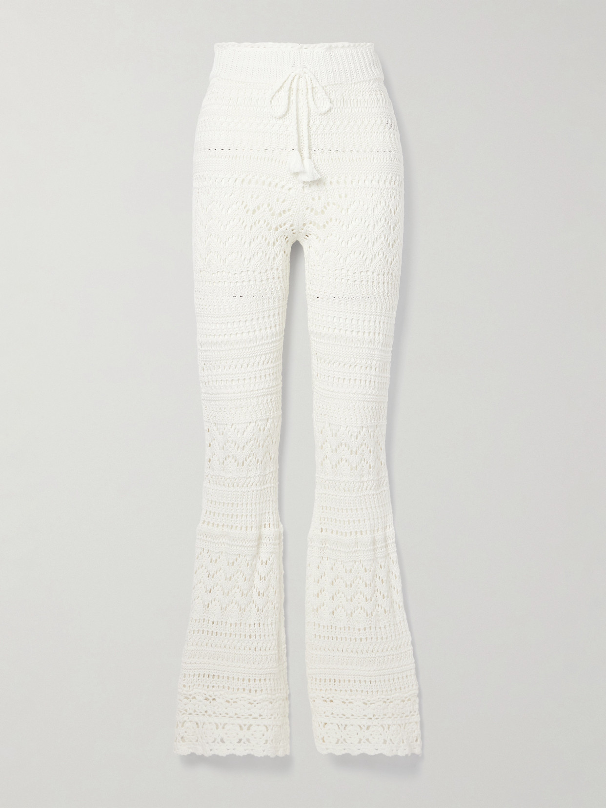 Loveshackfancy Fosta Crocheted Cotton Flared Trousers In White