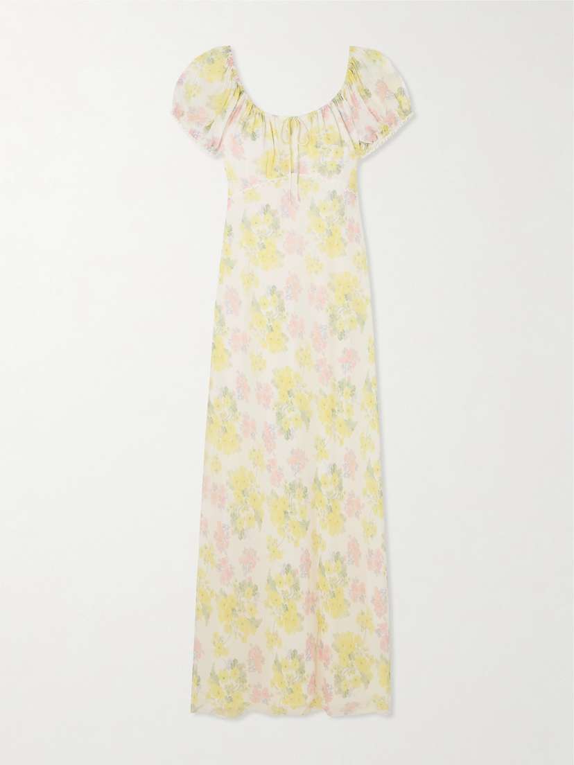 LoveShackFancy Kelila Tie-detailed Lace-trimmed Floral-print Georgette Maxi Dress - xx small