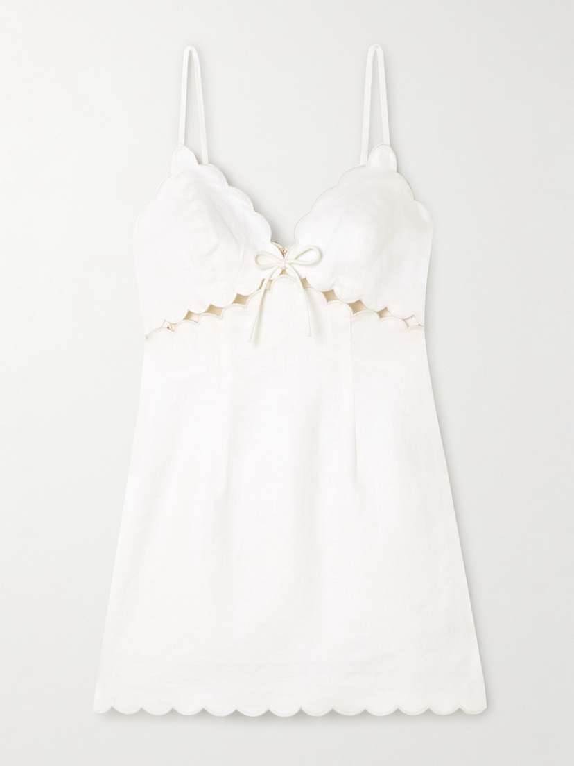 LoveShackFancy Sydow Bow-embellished Cutout Linen Mini Dress