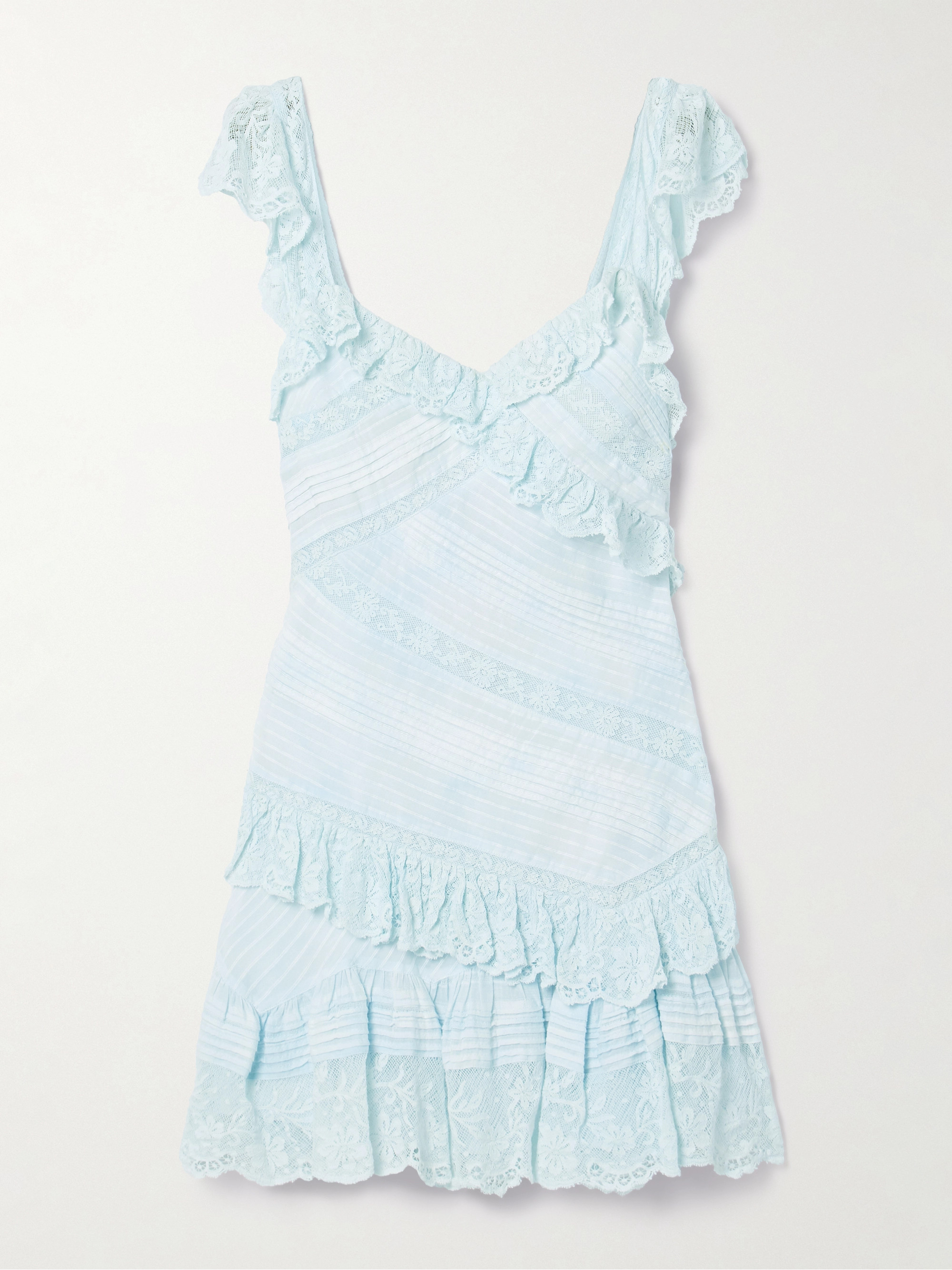LoveShackFancy - Bensley lace-trimmed pintucked ruffled cotton-voile mini  dress | Plush