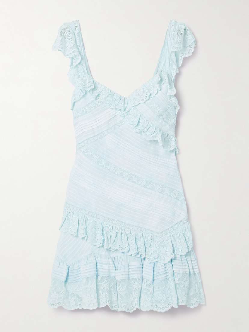 LoveShackFancy Bensley Lace-trimmed Pintucked Ruffled Cotton-voile Mini Dress