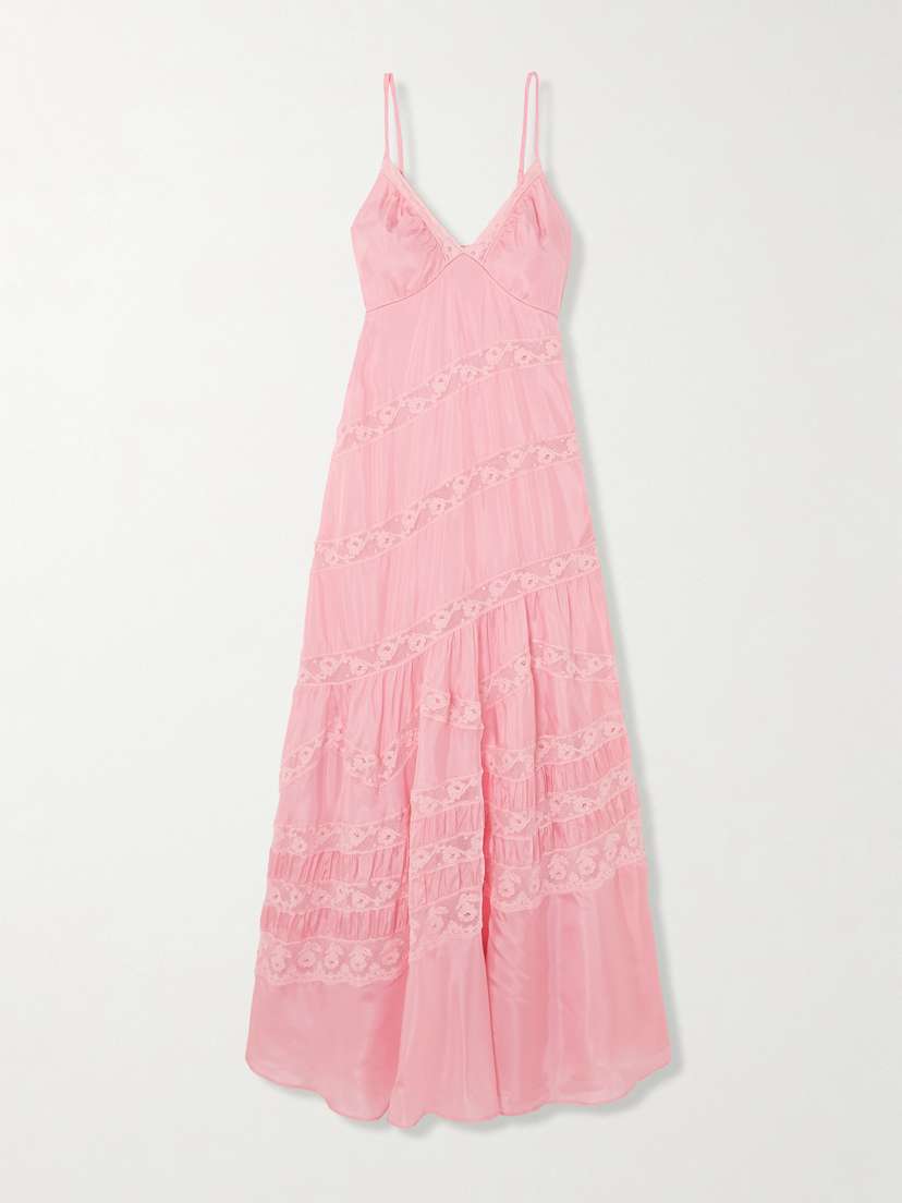 LoveShackFancy Idalia Lace-trimmed Tiered Silk-satin Maxi Dress