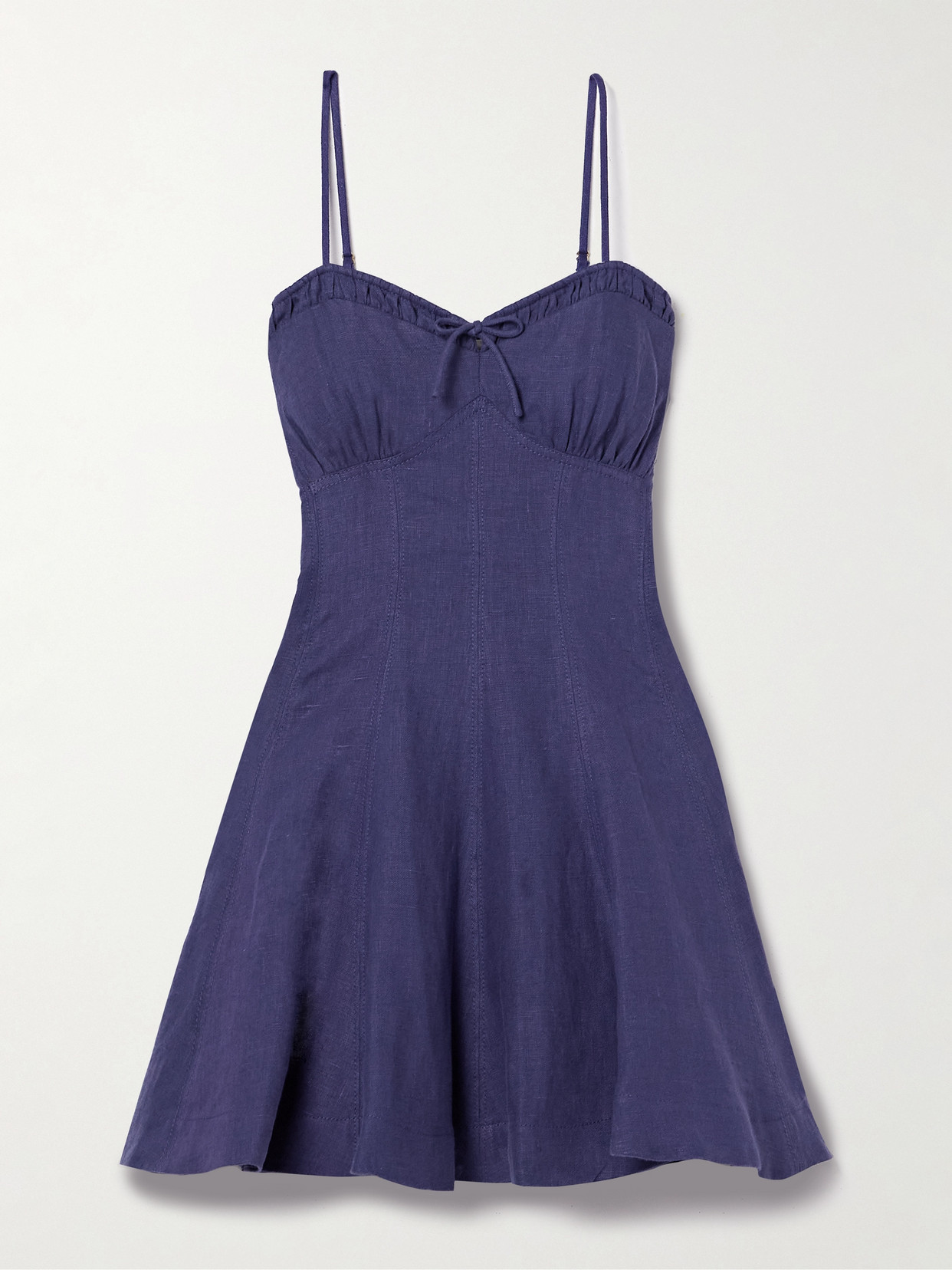 LoveShackFancy - Shai Bow-embellished Shirred Linen Mini Dress - Blue