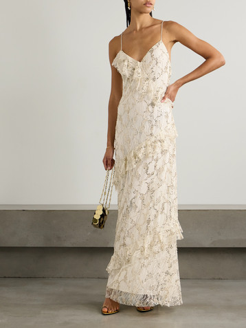LoveShackFancy Kareen ruffled sequined chantilly lace maxi dress