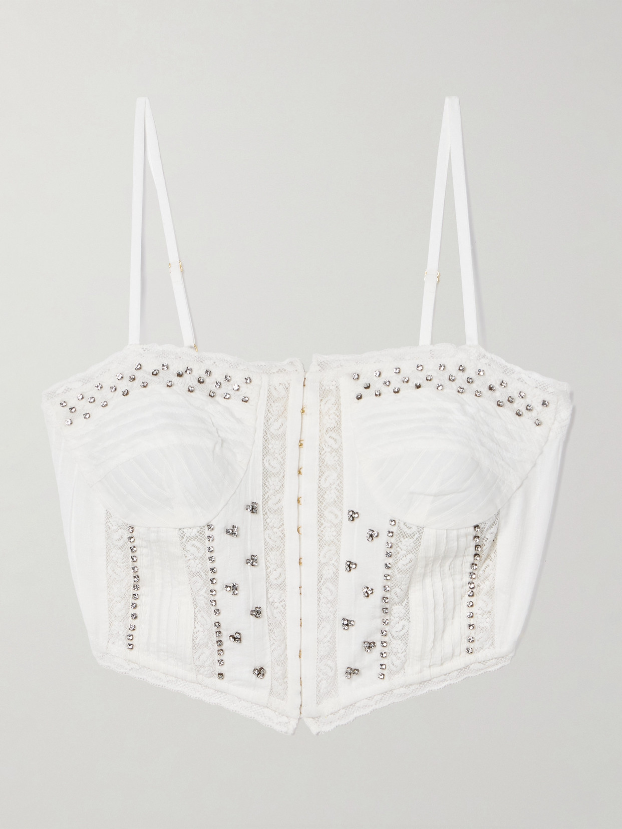 Loveshackfancy Rosabella Cropped Lace-trimmed Crystal-embellished Cotton-voile Top In White