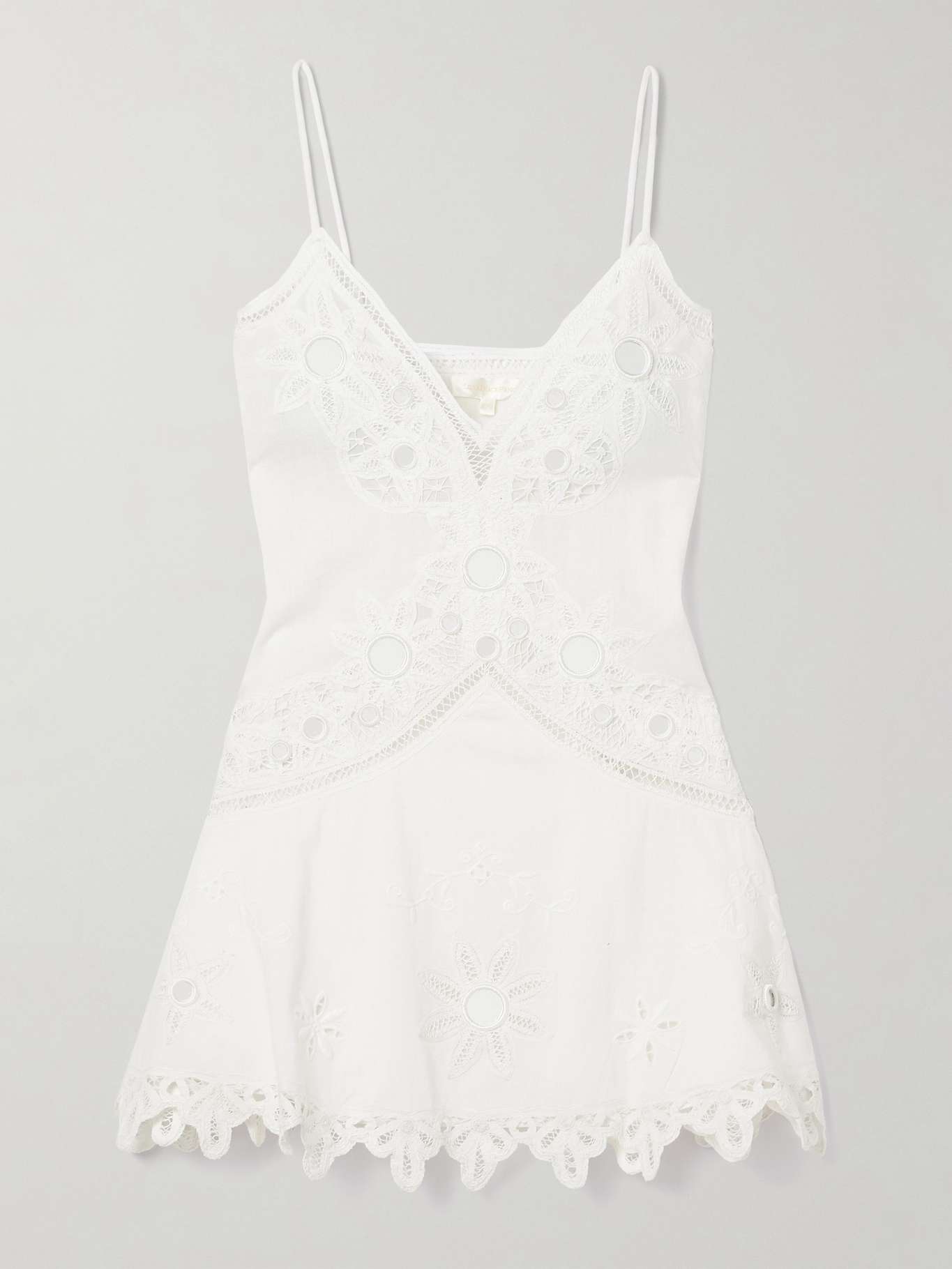 LOVESHACKFANCY Brealynn embellished lace-trimmed cotton and linen-blend ...