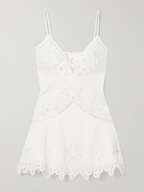 LOVESHACKFANCY Brealynn embellished lace-trimmed cotton and linen-blend ...