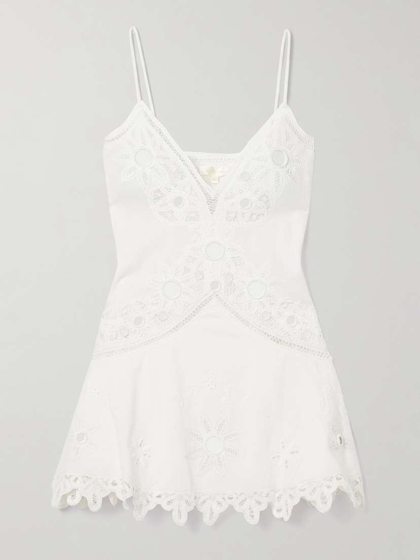 LoveShackFancy Brealynn Embellished Lace-trimmed Cotton And Linen-blend Voile Mini Dress - US00
