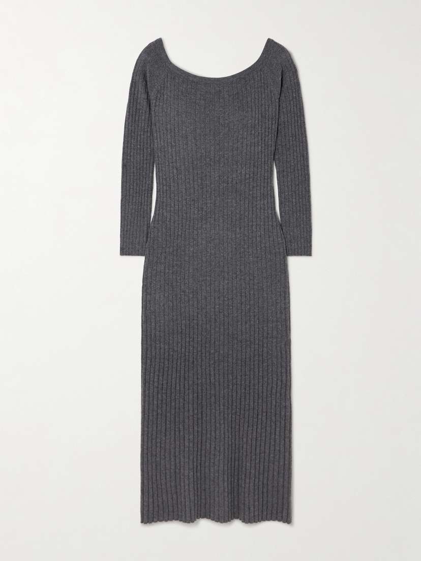 Lisa Yang Nari Off-the-shoulder Ribbed Cashmere Midi Dress