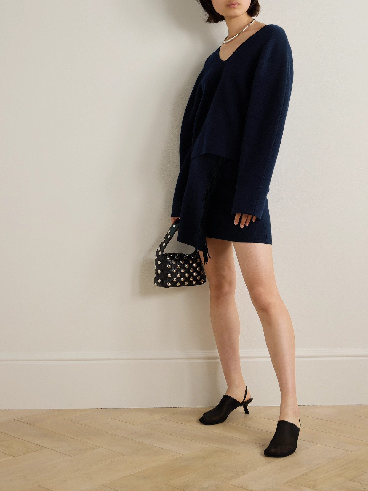 Lisa Yang Mette Fringed Wrap-effect Cashmere Mini Skirt In Blue