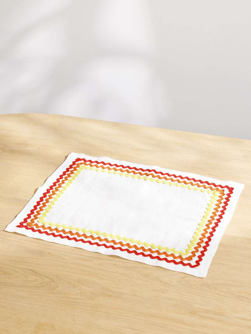 Aquazzura Casa Ric Rac Set Of Two Woven Linen Placemats