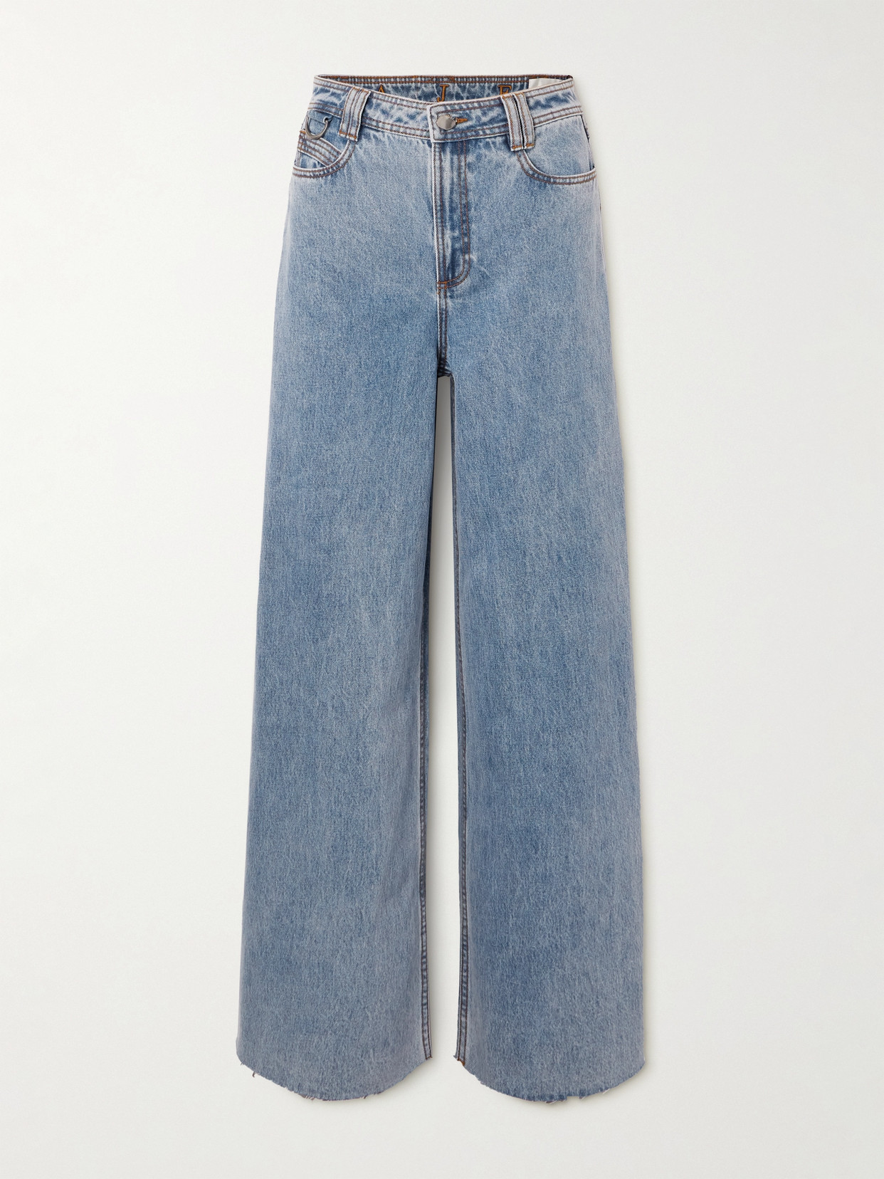 Aje Outline Frayed High-rise Wide-leg Jeans In Blue