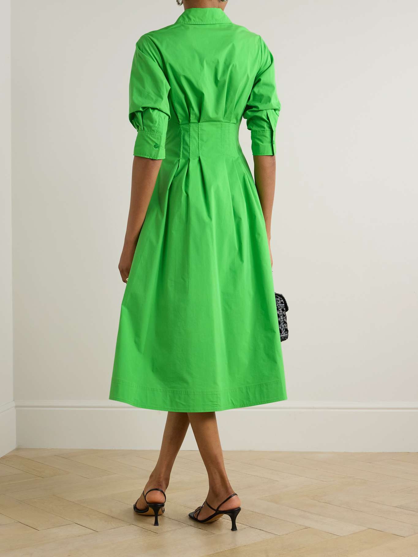 Jazz Pleated Cotton Poplin Midi Shirt Dress