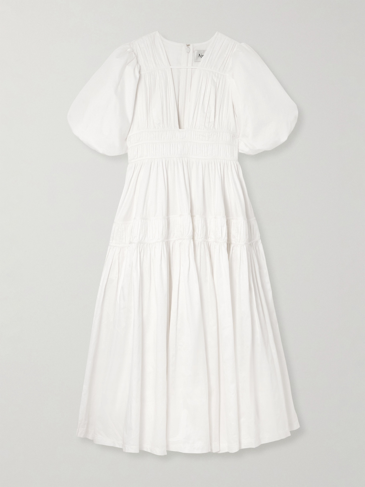 Aje Fallingwater Tiered Gathered Cotton-poplin Midi Dress In Ivory