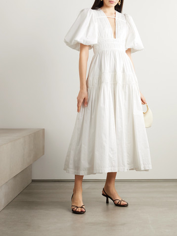 Aje Fallingwater tiered gathered cotton-poplin midi dress