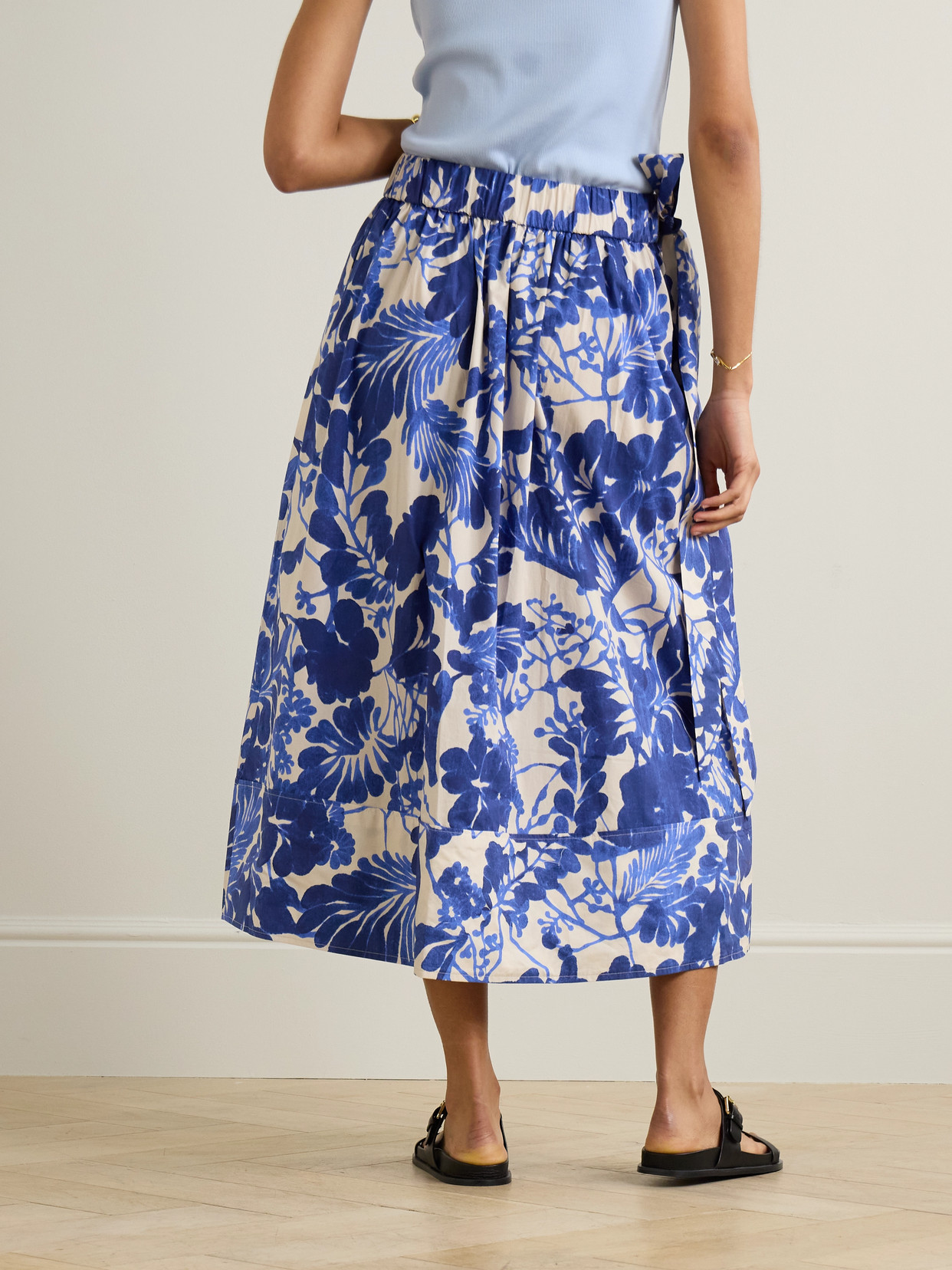 Braga Tie-Detailed Tiered Printed Cotton-Poplin Midi