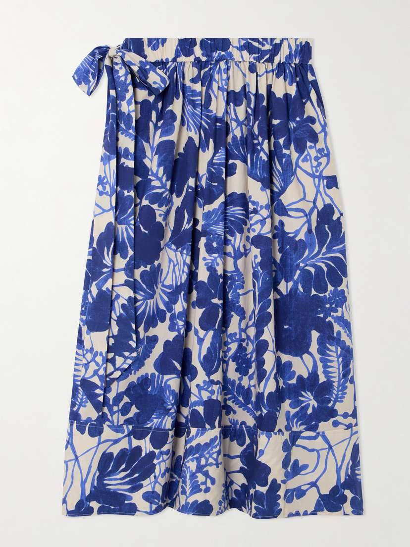 Cara Cara Braga Tie-detailed Tiered Printed Cotton-poplin Midi Skirt