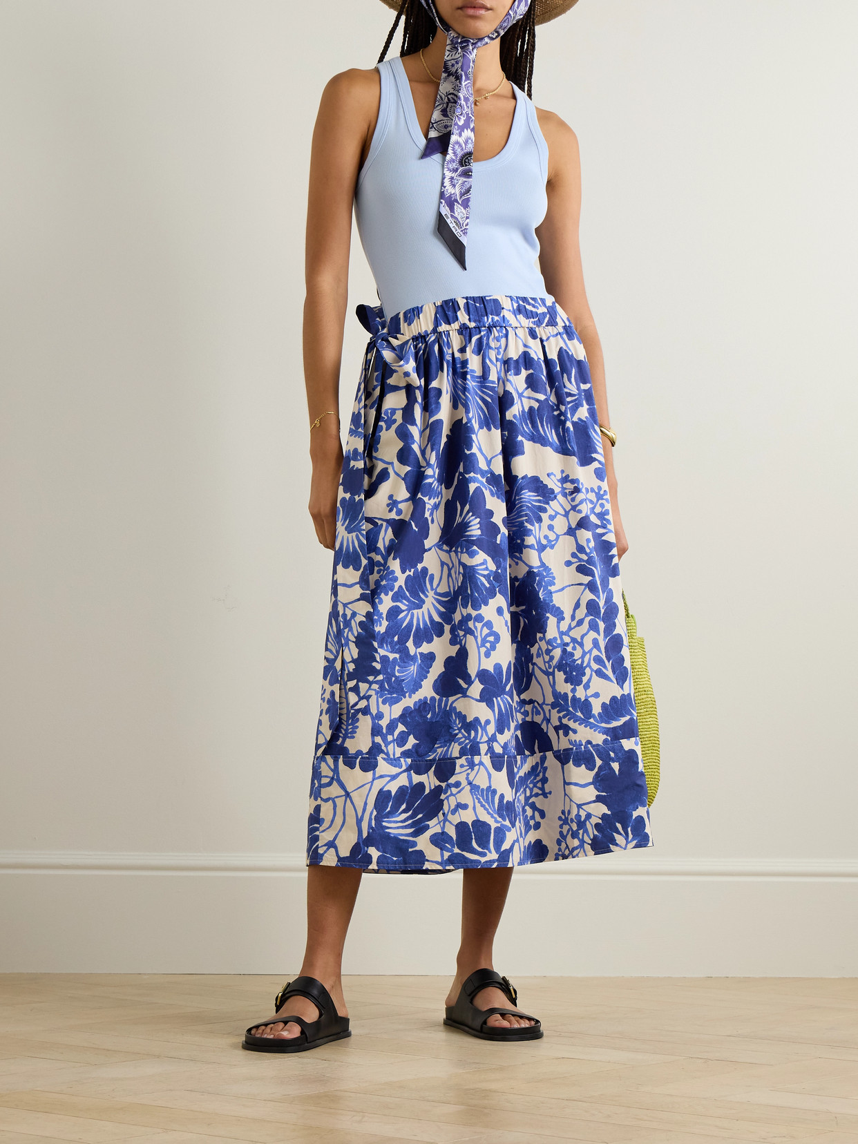 Braga Tie-Detailed Tiered Printed Cotton-Poplin Midi
