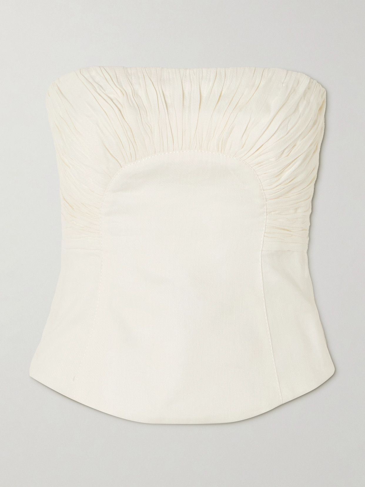 Aje - Oriel Strapless Ruched Linen-blend Bustier Top - Ivory