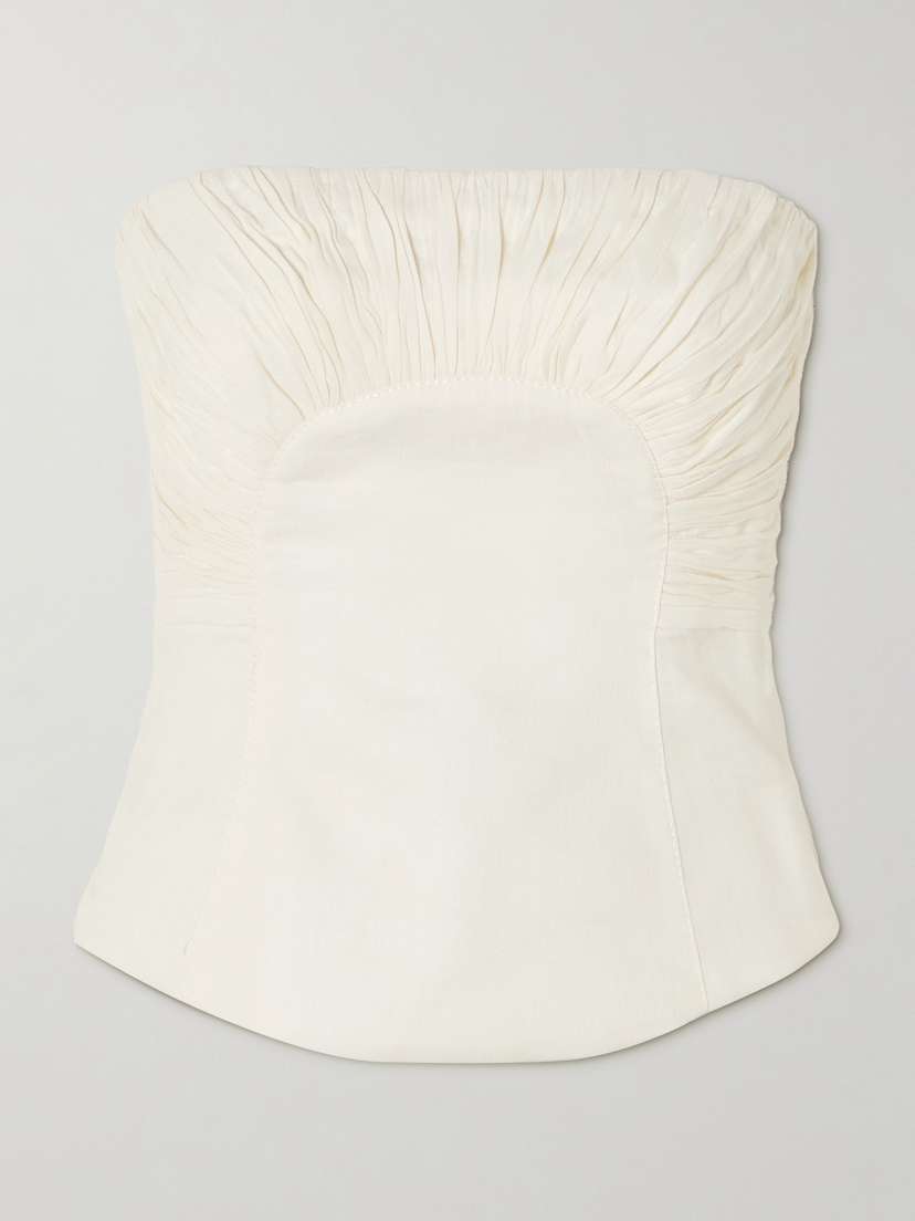 Aje Oriel Strapless Ruched Linen-blend Bustier Top - UK 16