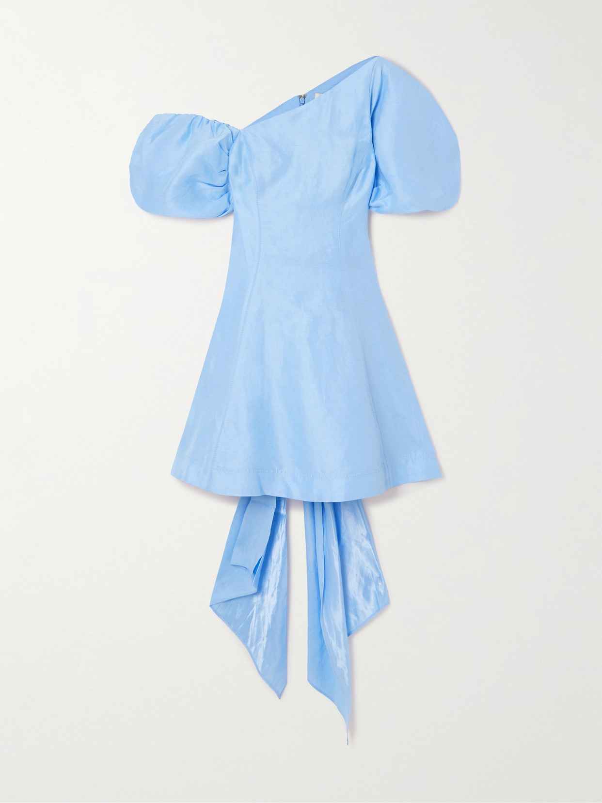 Aje Arista Tulip Tie-detailed Asymmetric Linen-blend Mini Dress In Blue