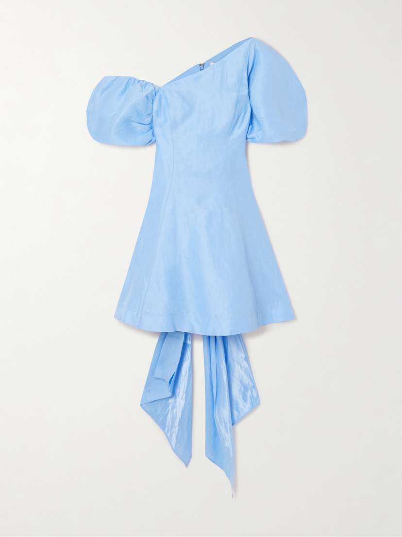 Aje Arista Tulip Tie-detailed Asymmetric Linen-blend Mini Dress