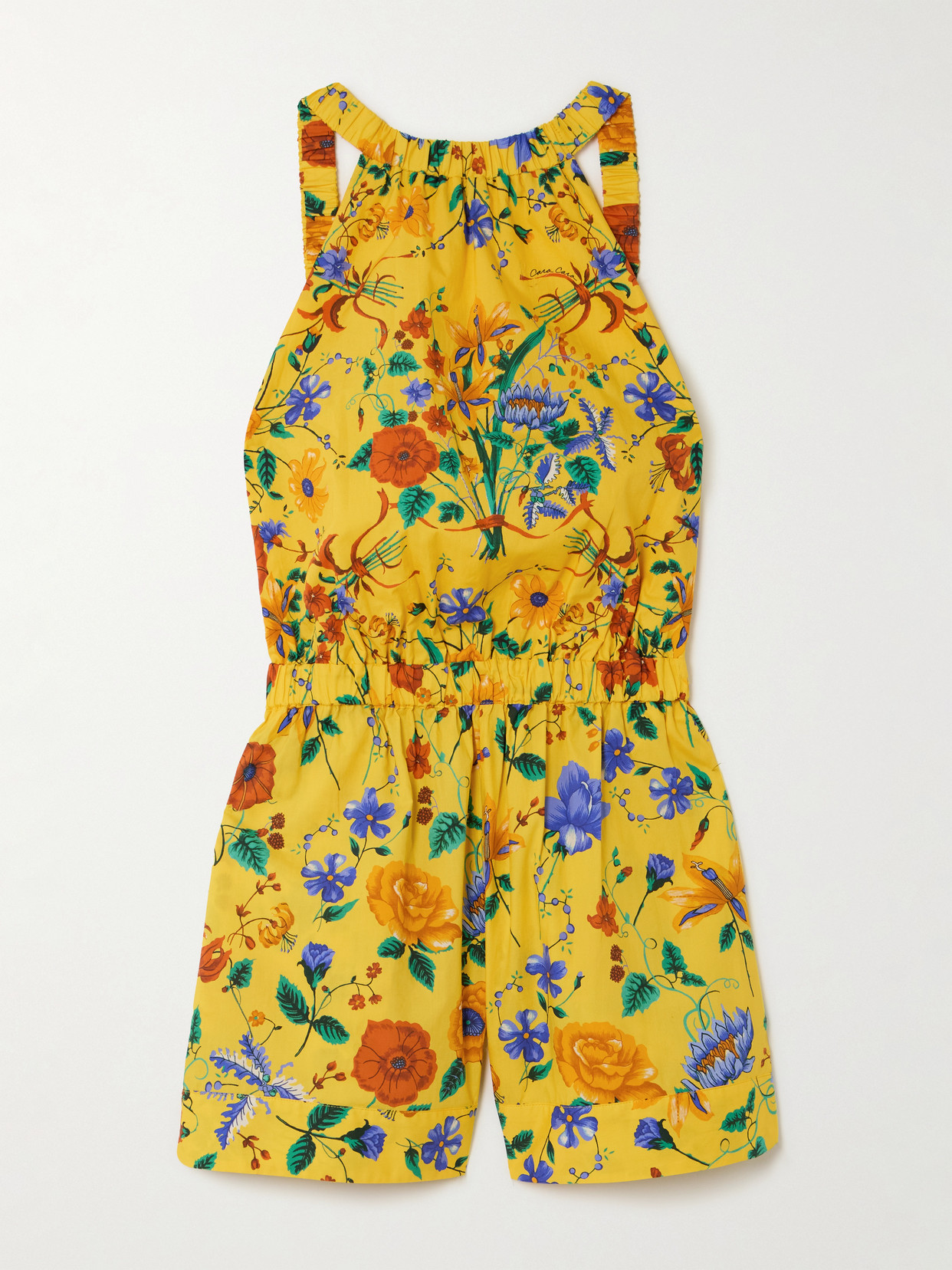 Cara Cara Colomba Tie-detailed Floral-print Cotton-poplin Playsuit In Yellow