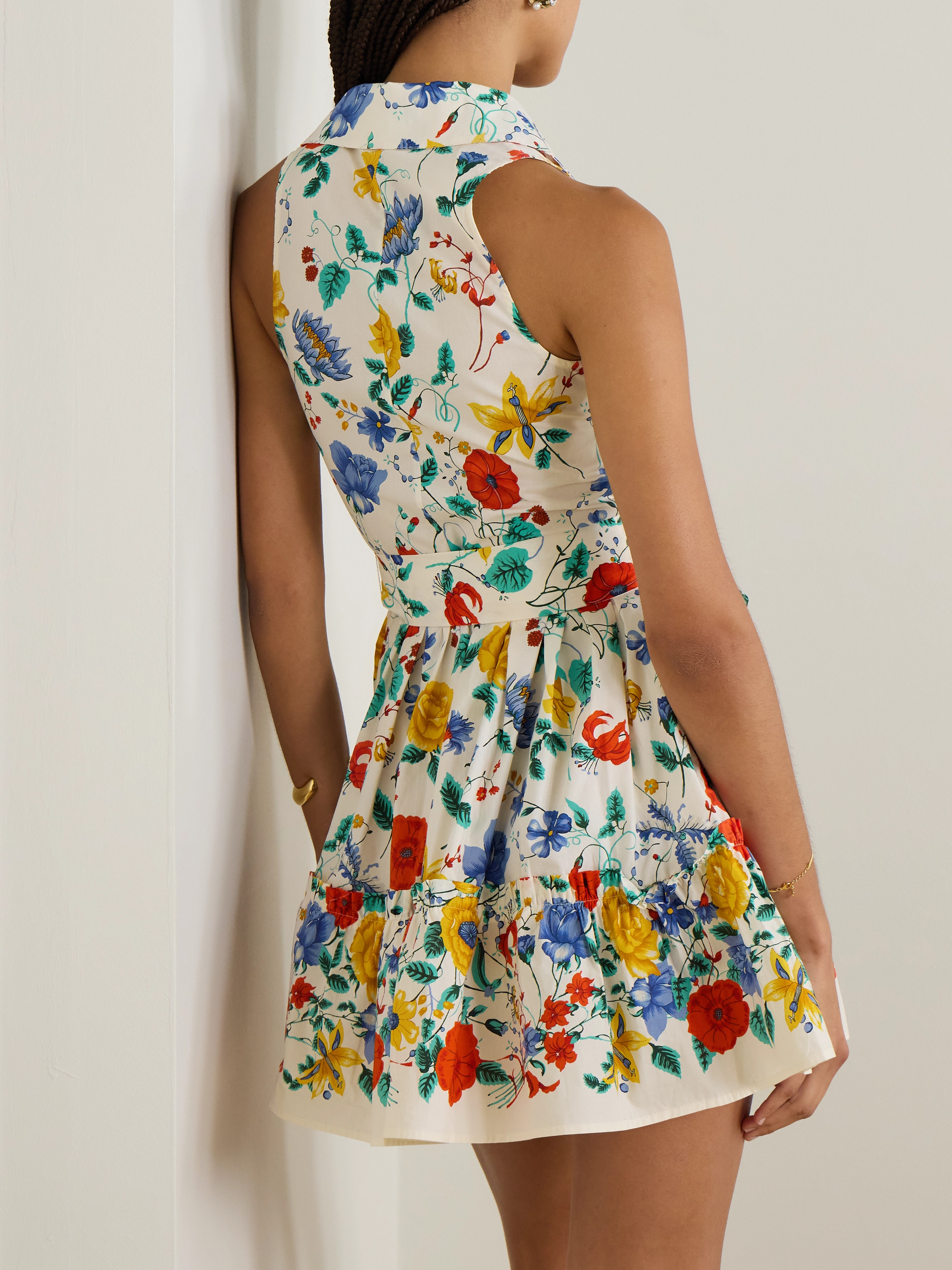 Cara Cara Hannah belted floral-print cotton-poplin mini shirt dress