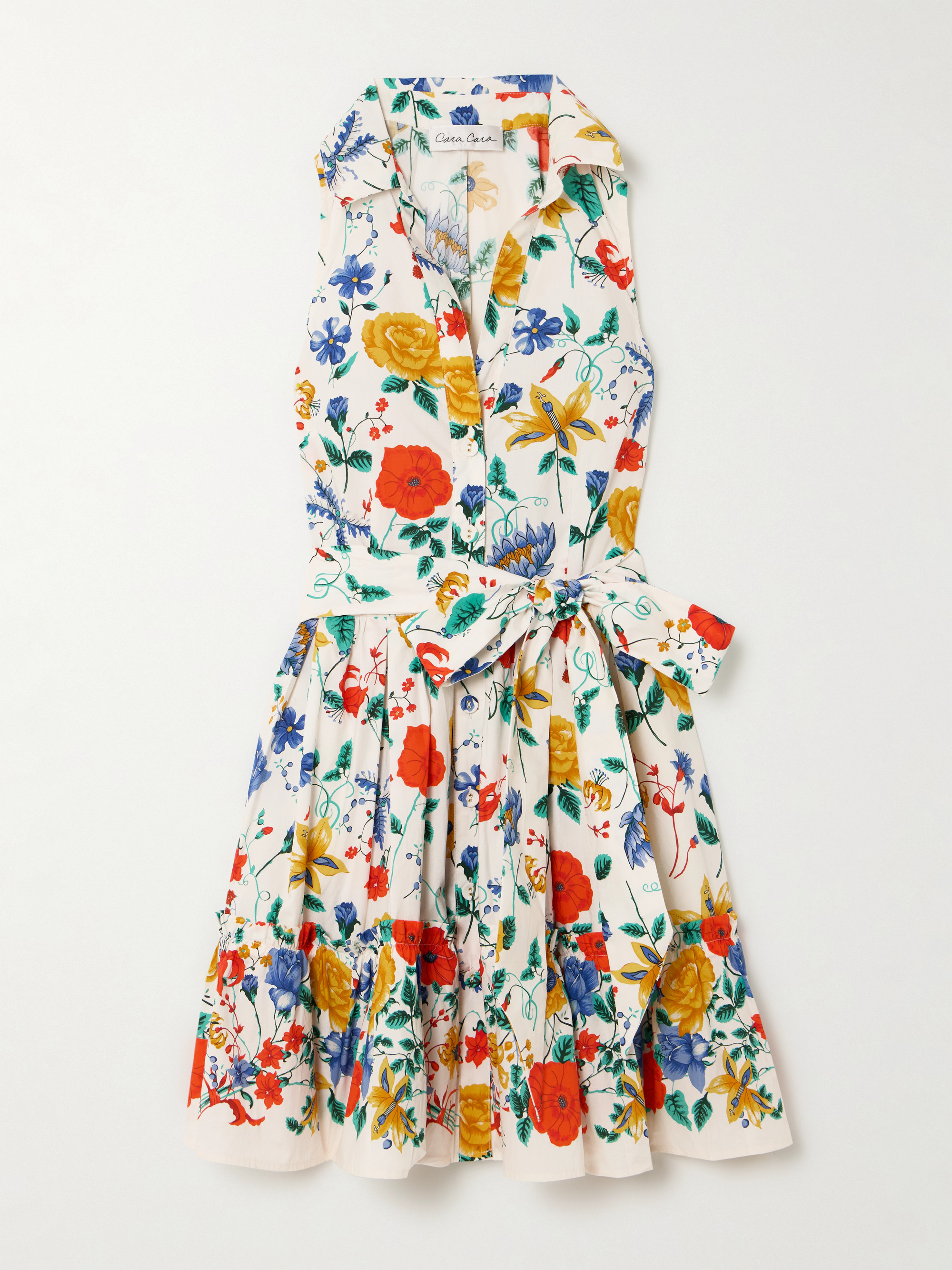 Cara Cara Hannah belted floral-print cotton-poplin mini shirt dress