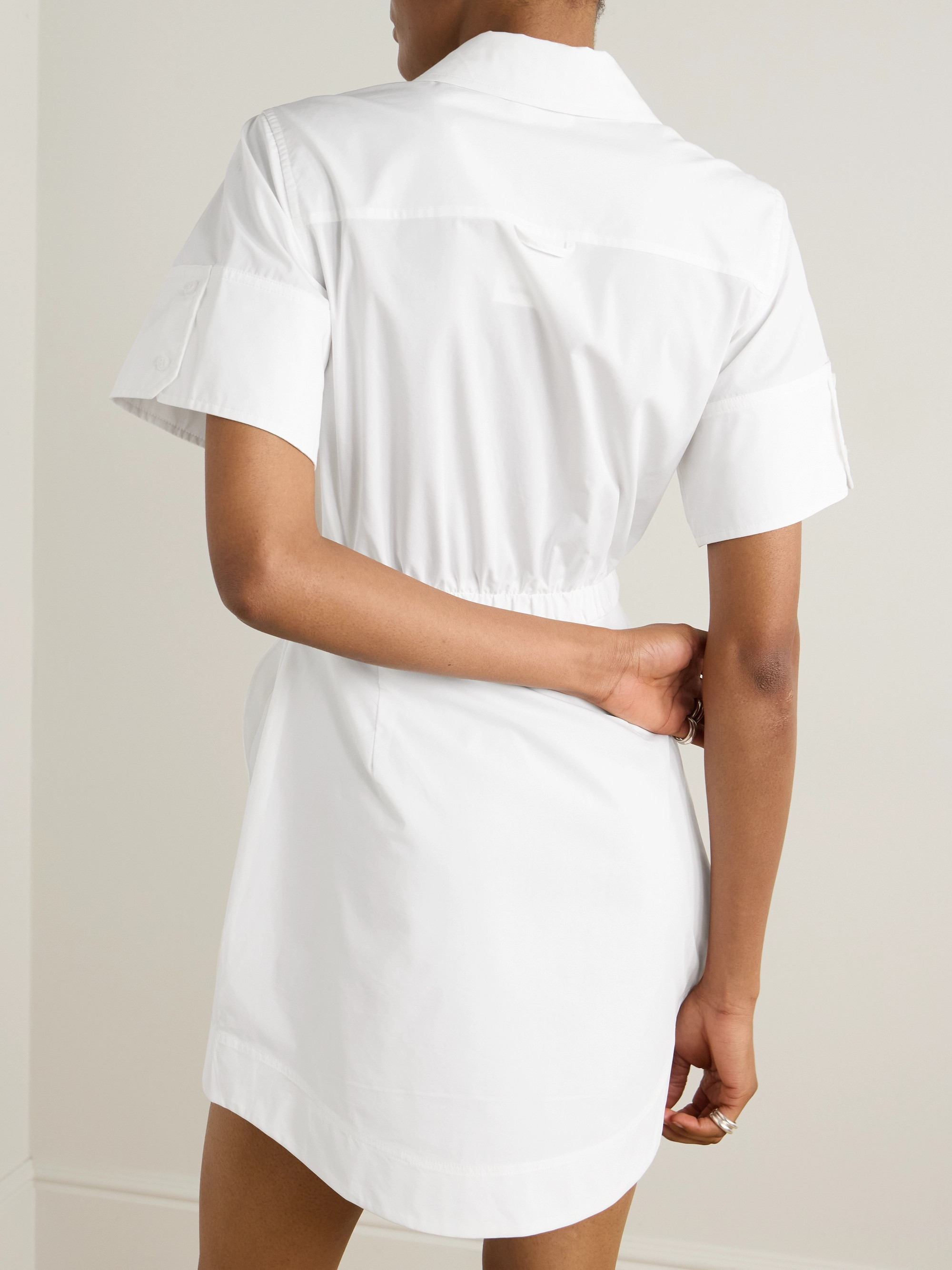 SIMKHAI Marcy tie-detailed cutout cotton-blend poplin mini shirt dress