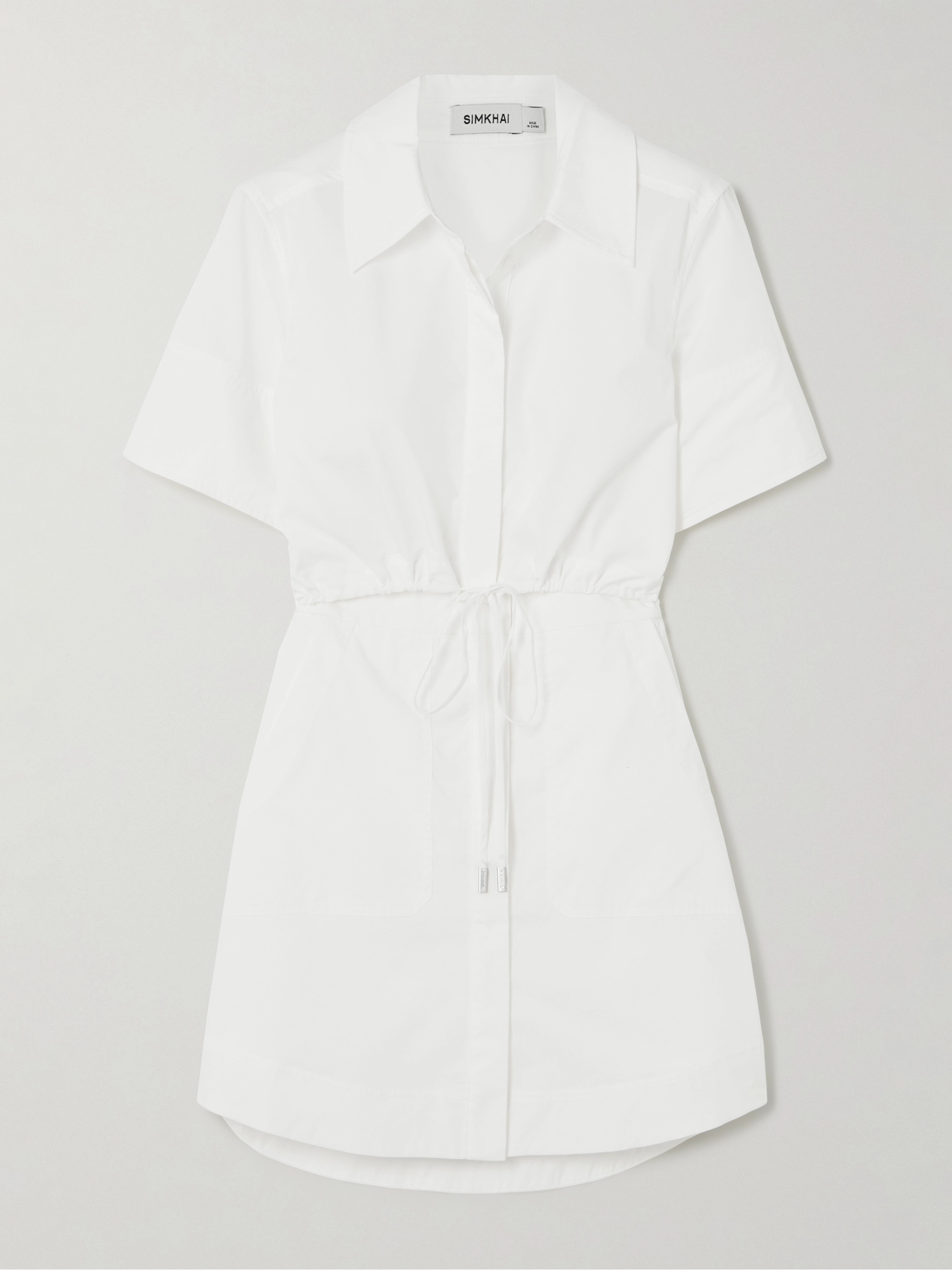 SIMKHAI Marcy tie-detailed cutout cotton-blend poplin mini shirt dress