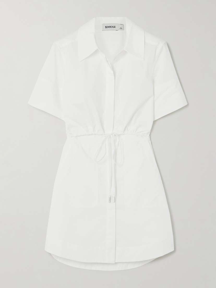 Simkhai Marcy Tie-detailed Cutout Cotton-blend Poplin Mini Shirt Dress