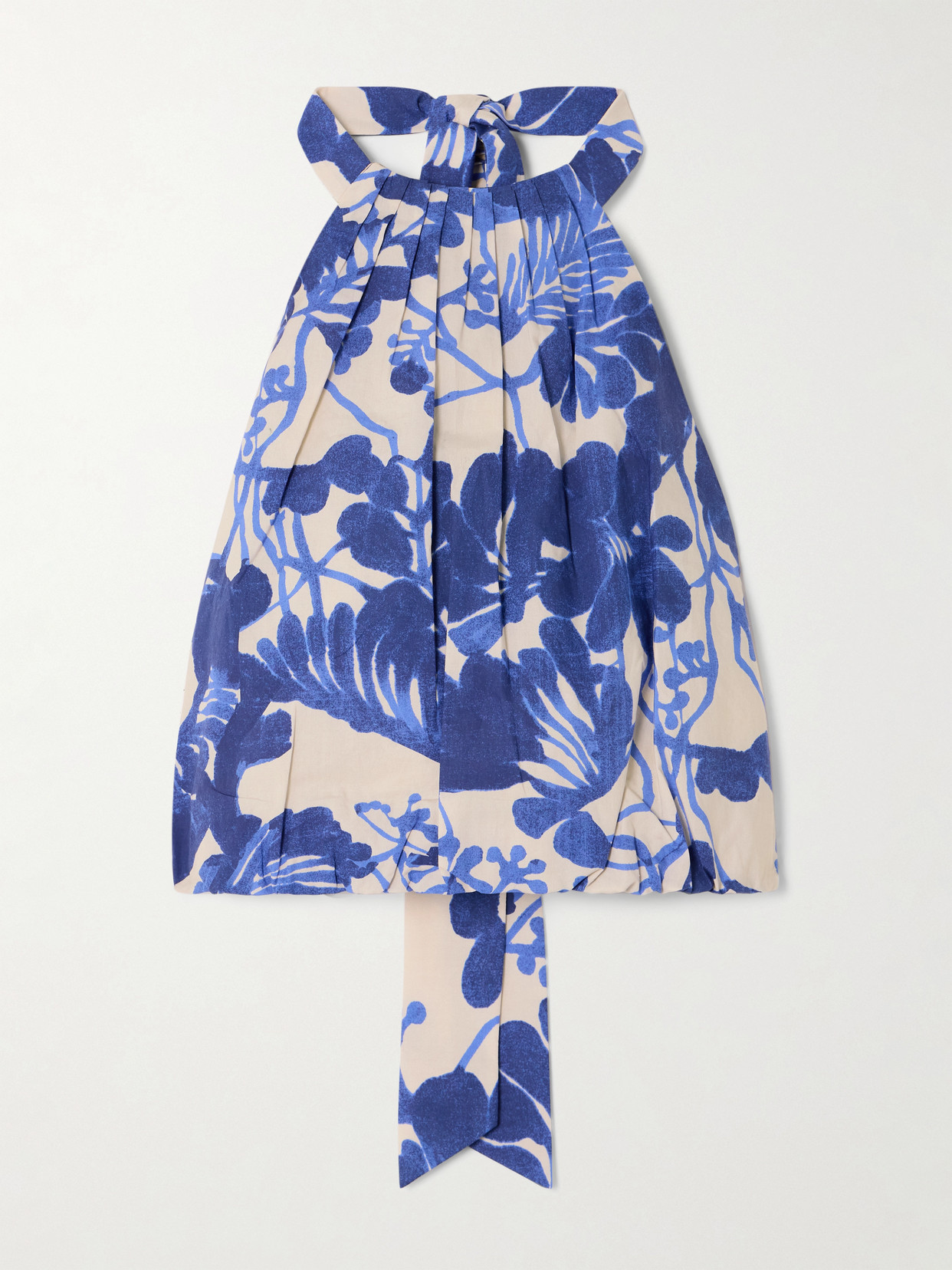 Cara Cara Seattle Gathered Floral-print Cotton-poplin Halterneck Top In Blue