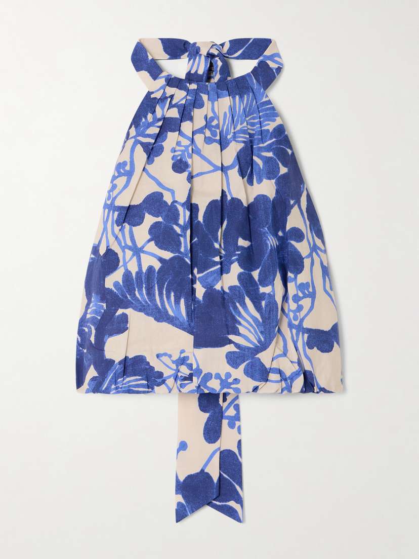 Cara Cara Seattle Gathered Floral-print Cotton-poplin Halterneck Top