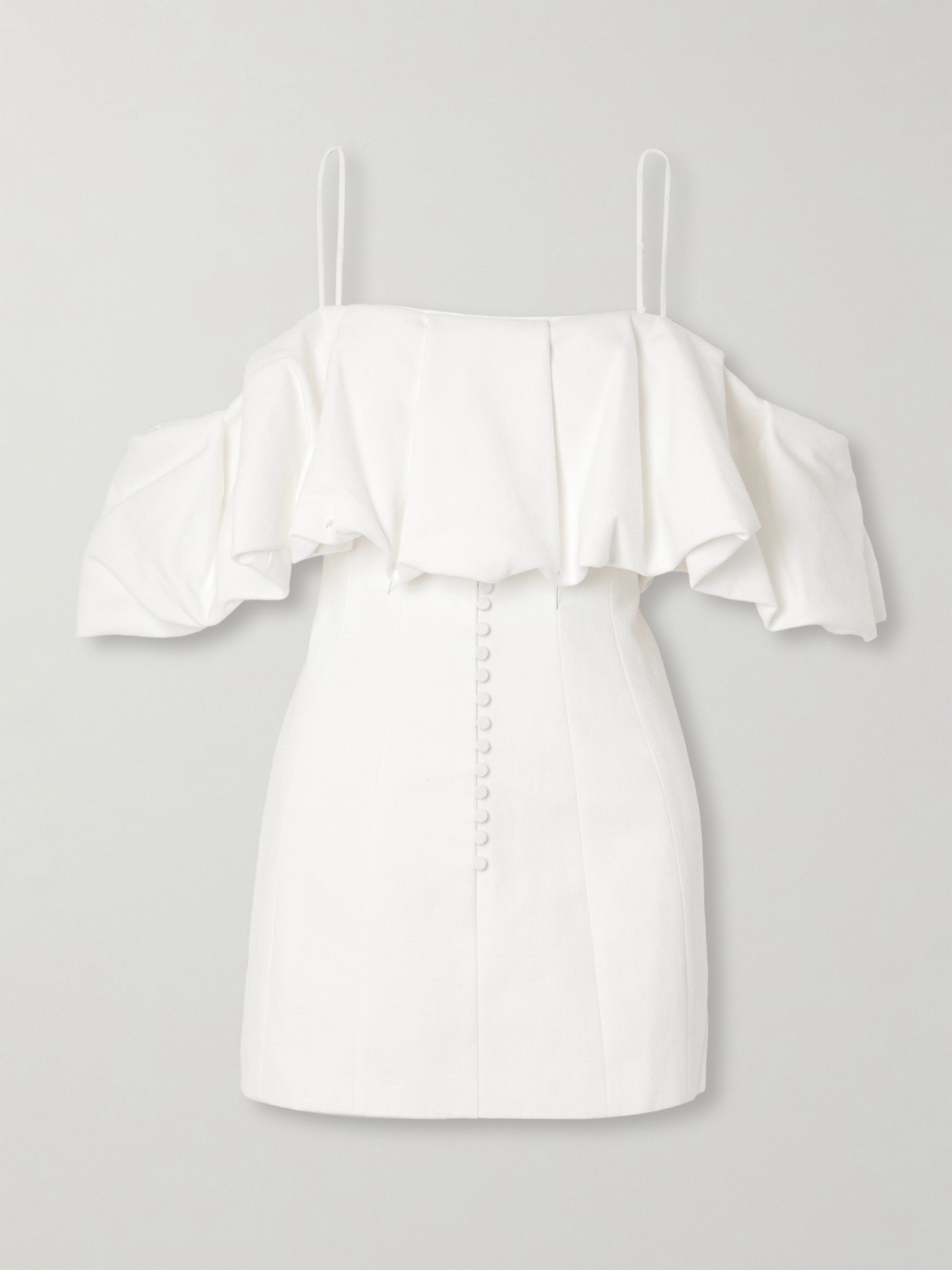 SIMKHAI - Puff Cold-shoulder Ruffled Cotton And Linen-blend Mini Dress - White