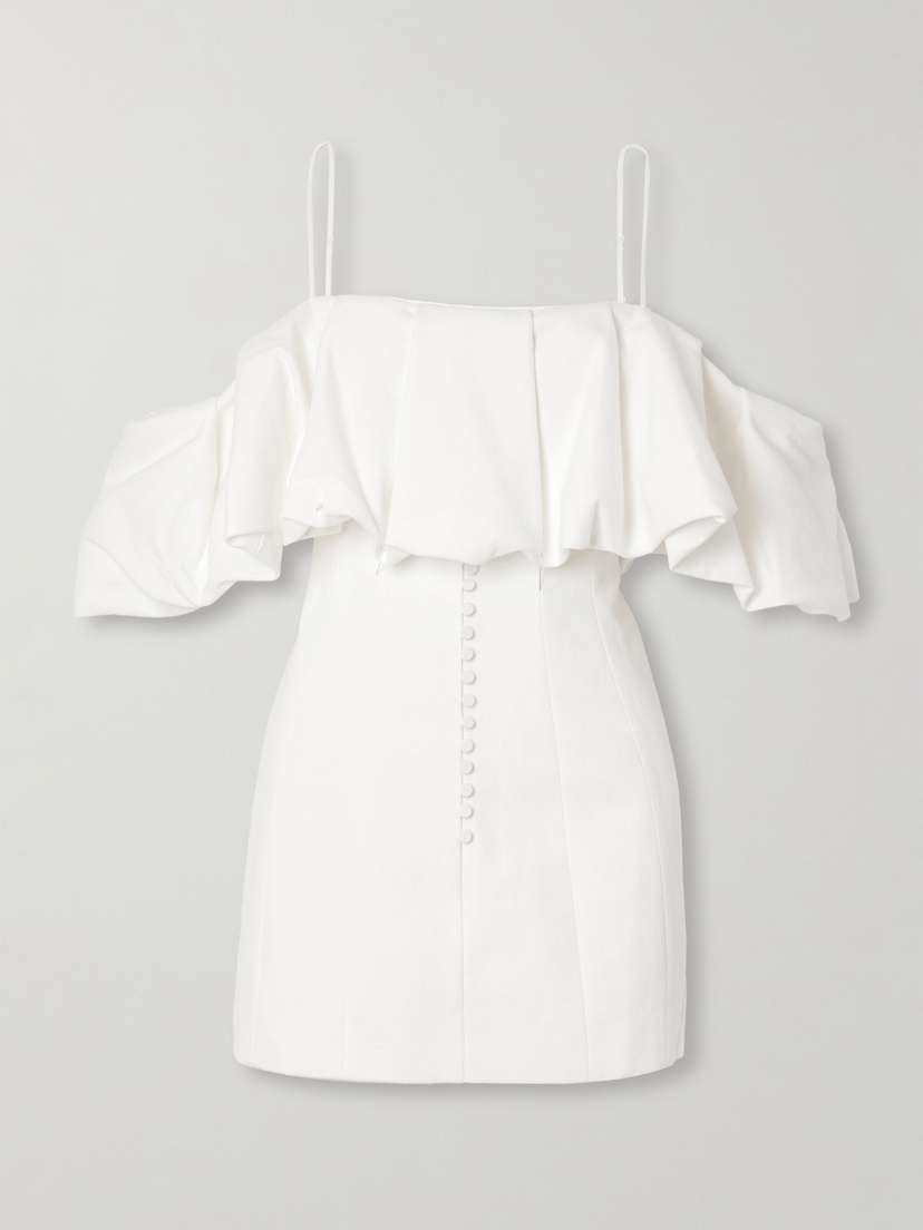 Simkhai Puff Cold-shoulder Ruffled Cotton And Linen-blend Mini Dress