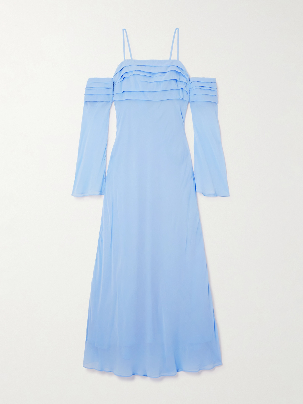 Aje Minette Cold-shoulder Pintucked Chiffon Maxi Dress In Blue