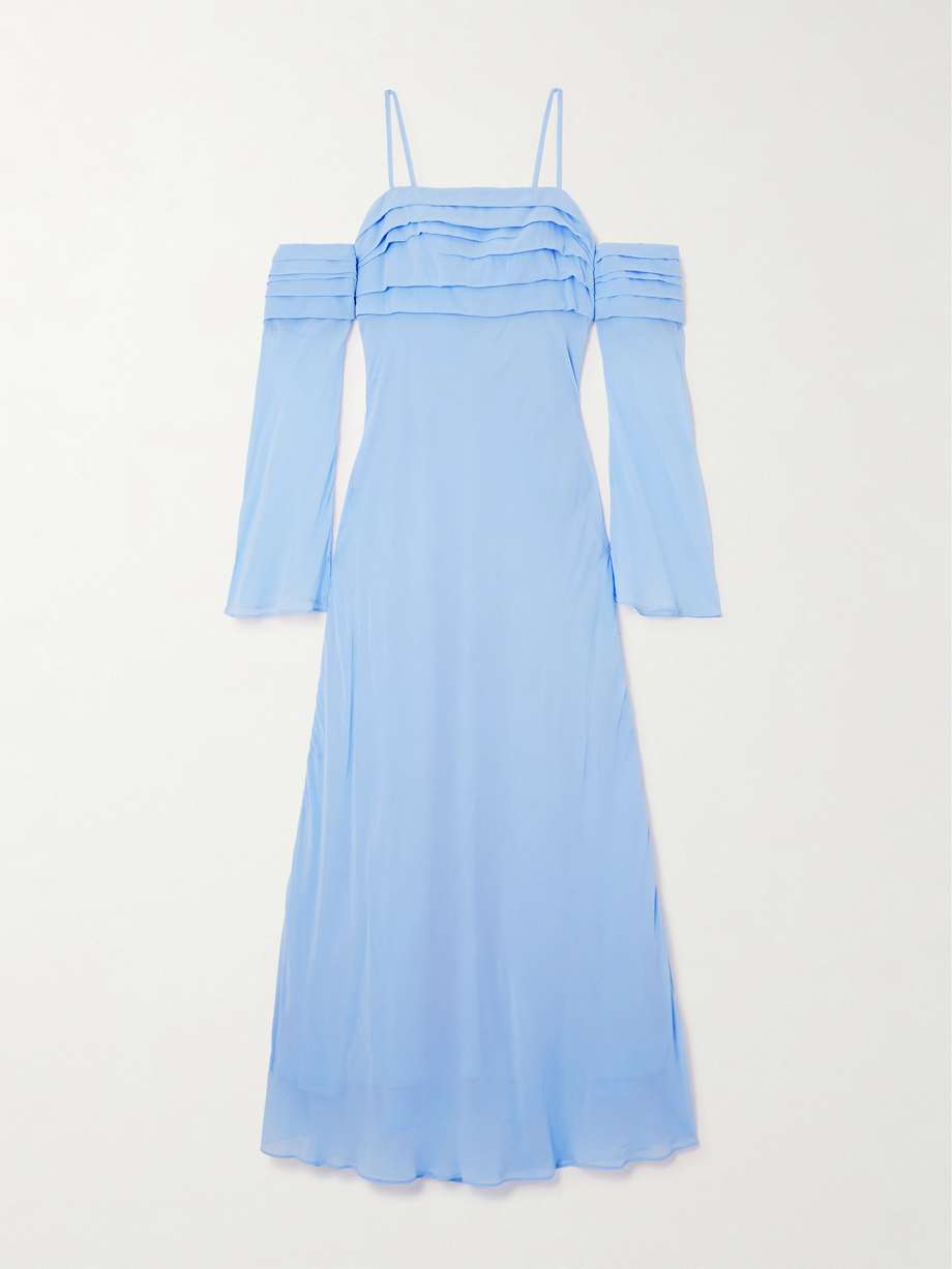 minette cold-shoulder pintucked chiffon maxi dress