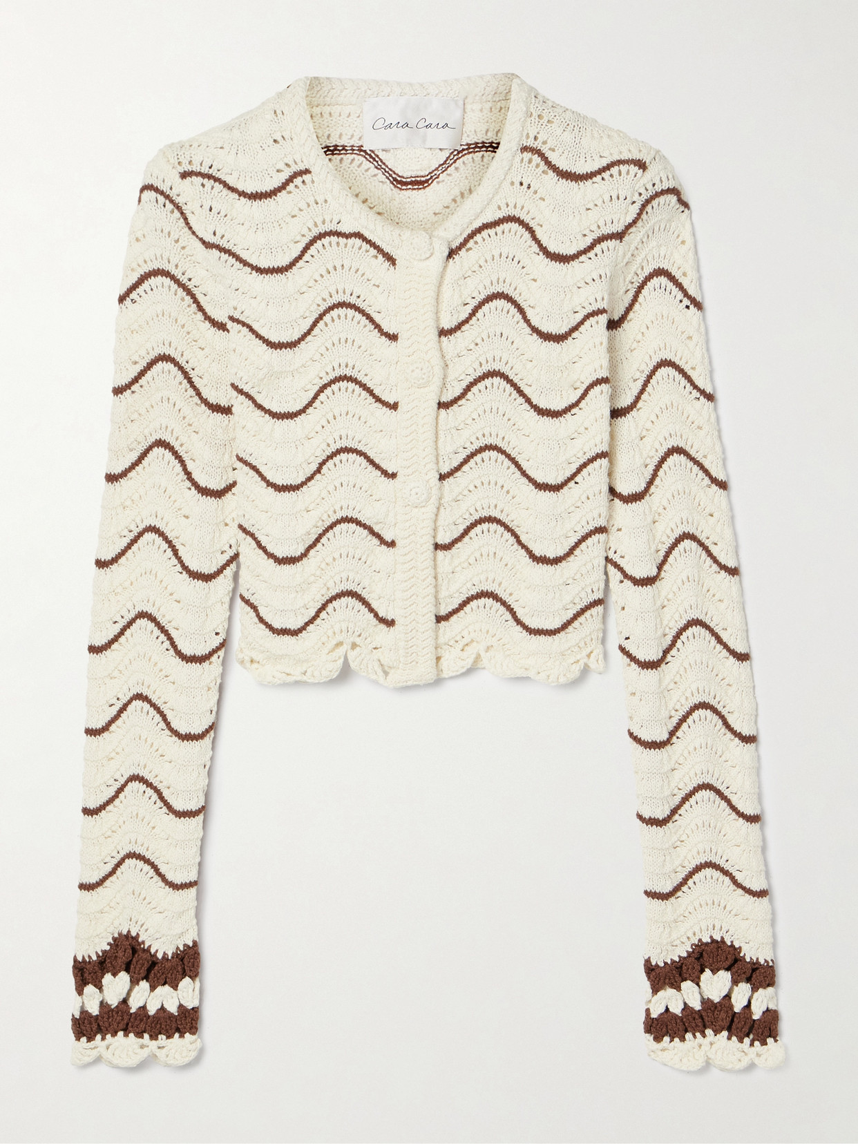 Cara Cara Louise Striped Knitted Cotton Cardigan In Brown