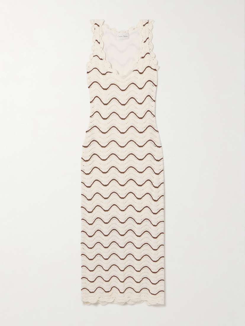 Cara Cara Orel Scalloped Striped Knitted Cotton Midi Dress