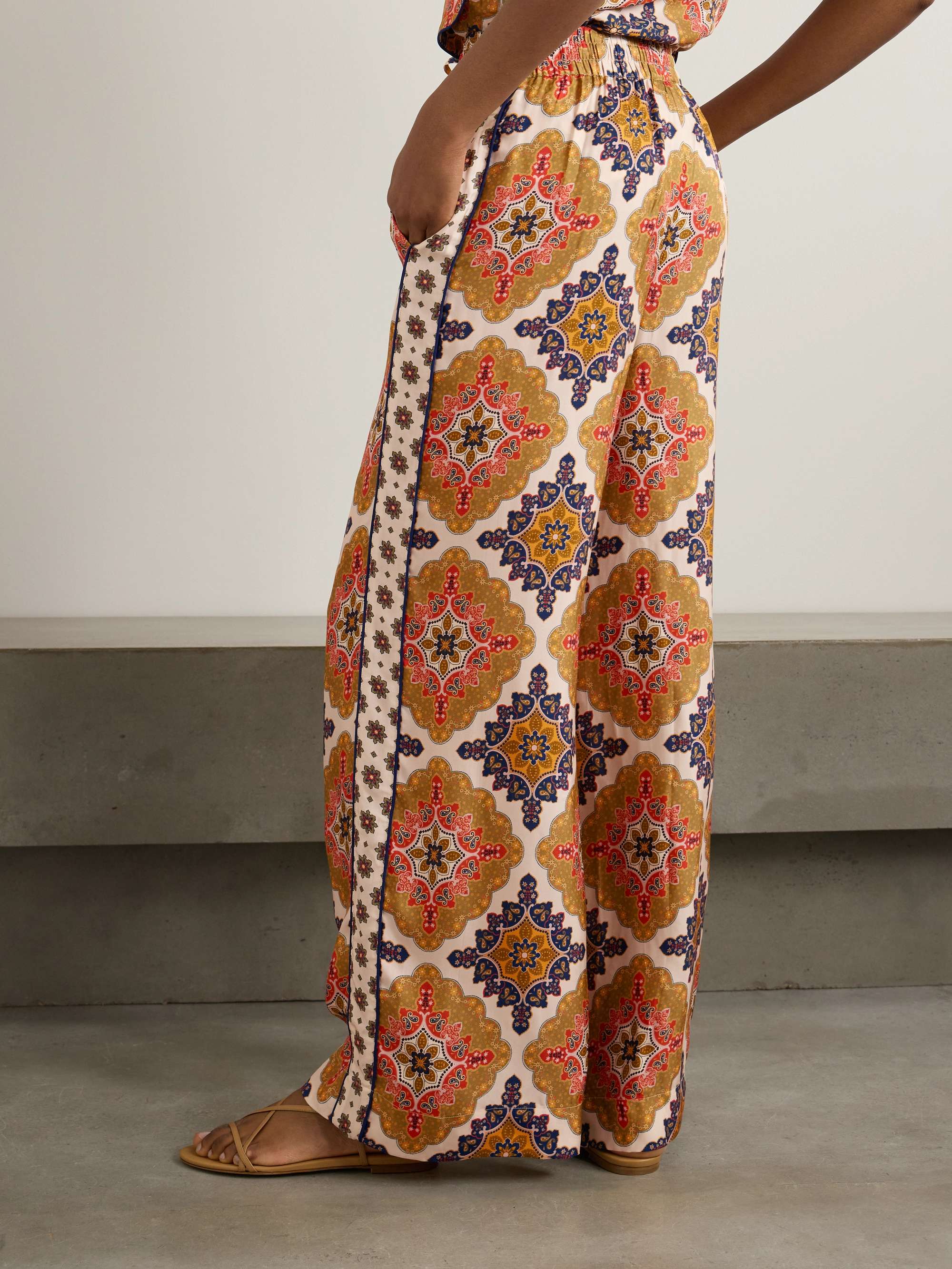 CARA CARA Amalfi floral-print silk-twill wide-leg pants