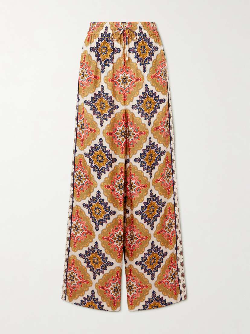Cara Cara Amalfi Printed Satin-twill Wide-leg Pants