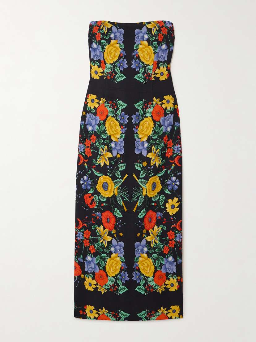 Cara Cara Leah Strapless Floral-print Stretch-crepe Midi Dress