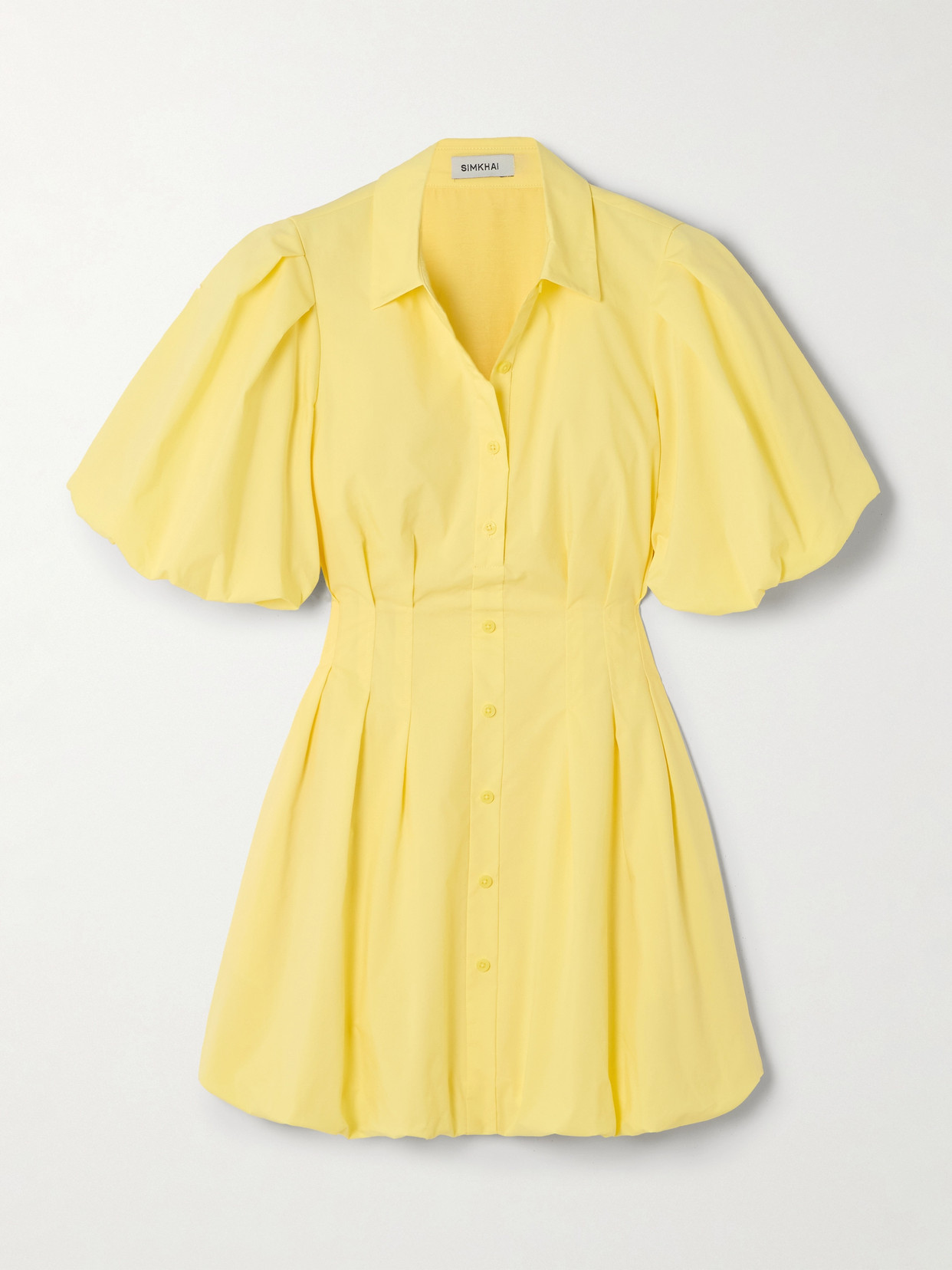 Shop Simkhai Cleo Pintucked Cotton-blend Poplin Mini Dress In Yellow