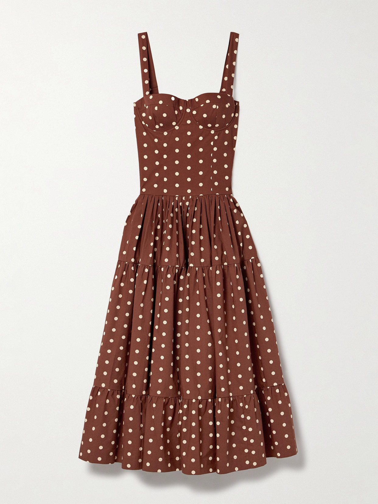 Cara Cara - Santiago Tiered Polka-dot Cotton-poplin Midi Dress - Brown