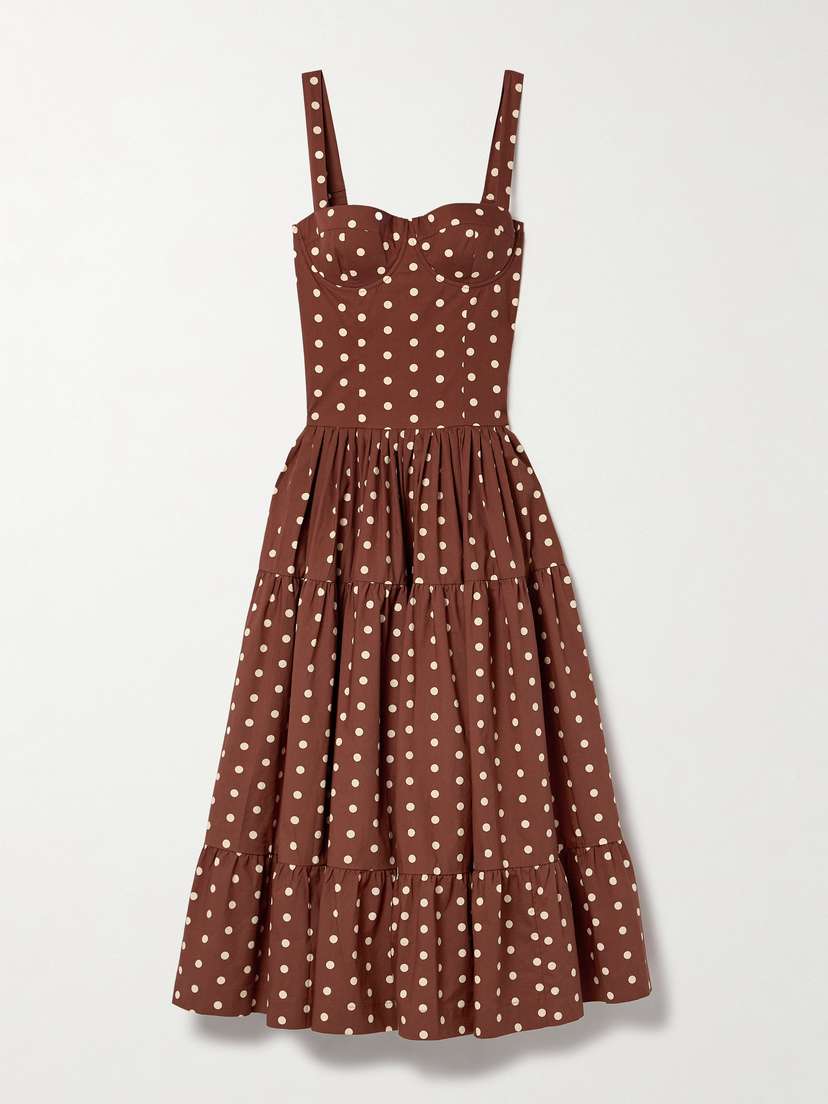 Cara Cara Santiago Tiered Polka-dot Cotton-poplin Midi Dress