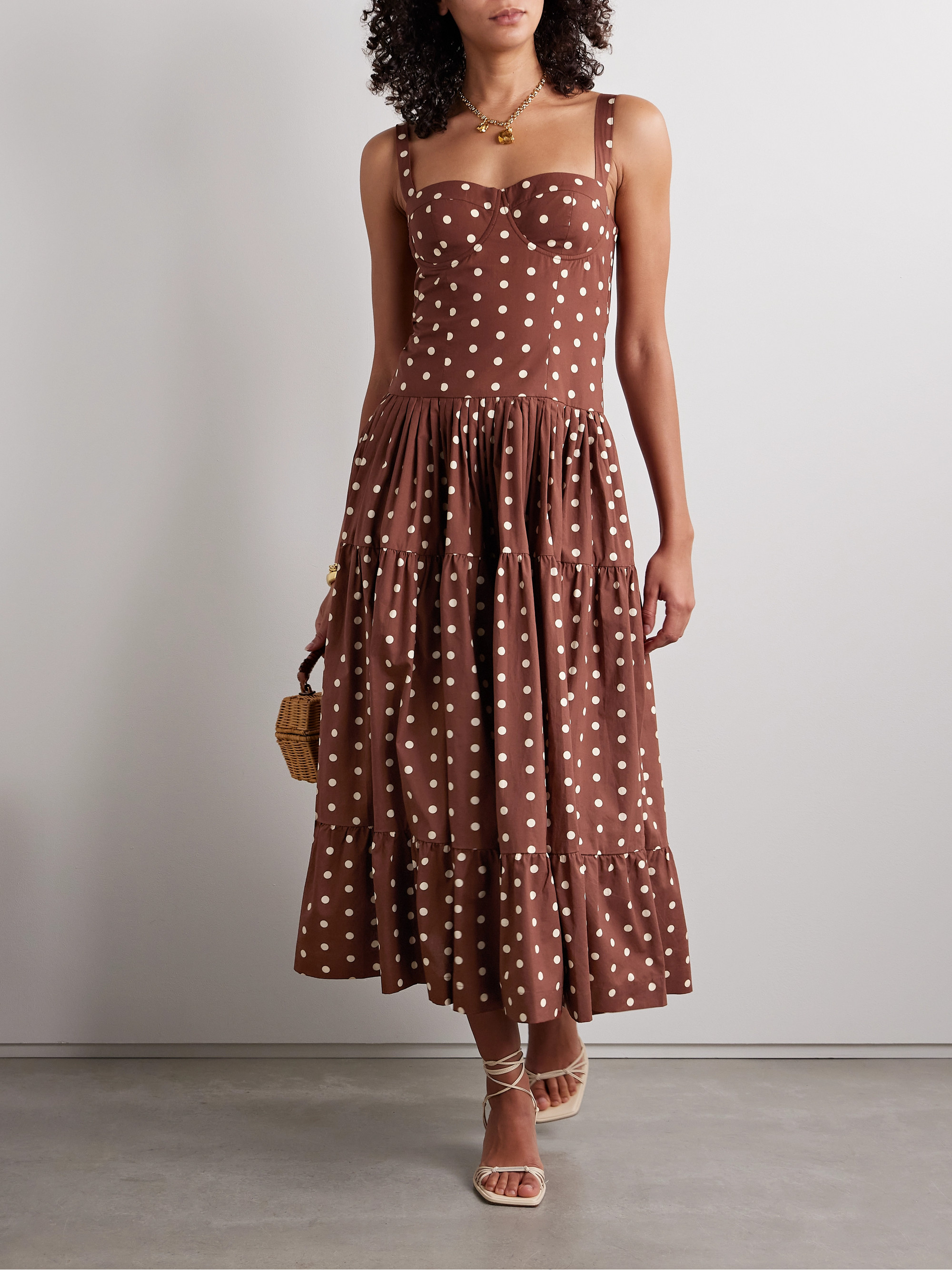 Cara Cara Santiago tiered polka-dot cotton-poplin midi dress